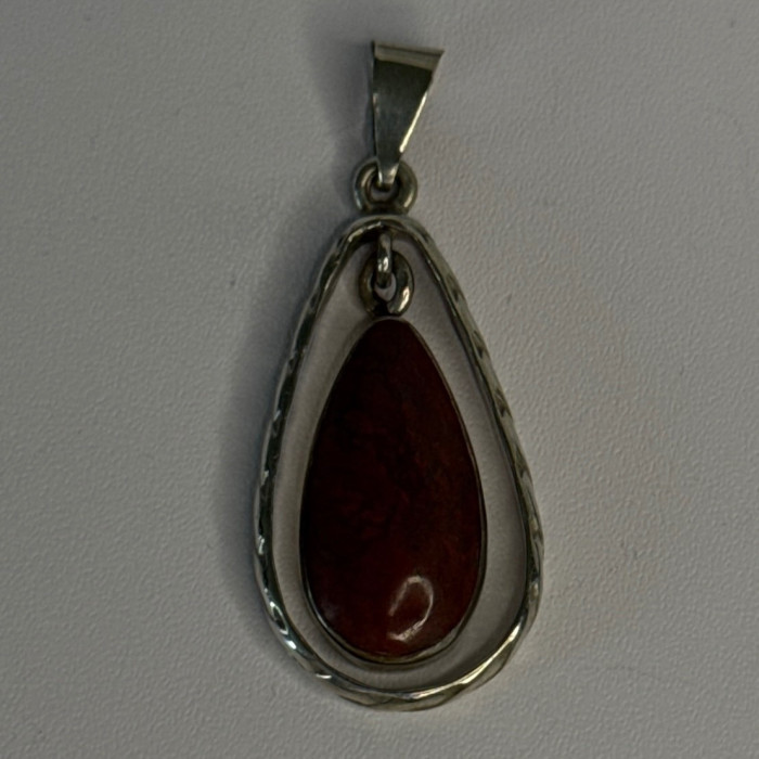 Vintage 925 Sterling Silver Carnelian Pendant Length 1.60 Inch