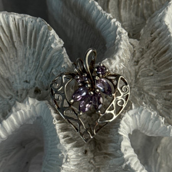 925 Sterling Silver Amethyst Heart Pendant Length 1 Inch