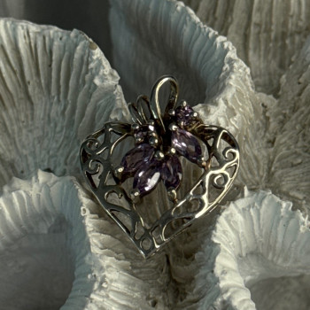 925 Sterling Silver Amethyst Heart Pendant Length 1 Inch