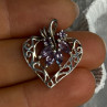 925 Sterling Silver Amethyst Heart Pendant Length 1 Inch