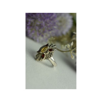 925 Sterling Silver Heliodor, Almandine & Marcasites Ring Size 8