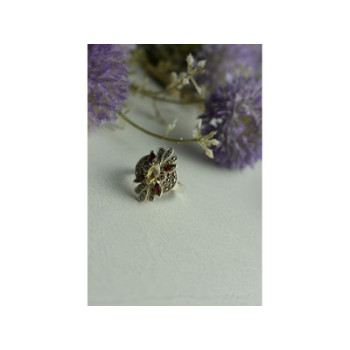 925 Sterling Silver Heliodor, Almandine & Marcasites Ring Size 8