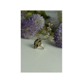 925 Sterling Silver Heliodor, Almandine & Marcasites Ring Size 8