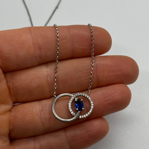 925 Sterling Silver Sapphire & Beryl Necklace