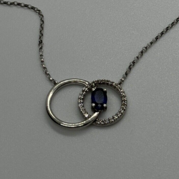 925 Sterling Silver Sapphire & Beryl Necklace
