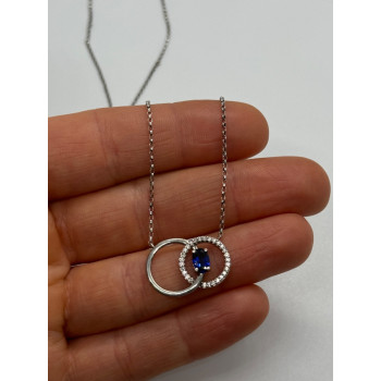 925 STERLING SILVER  SAPPHIRE & BERYL NECKLACE