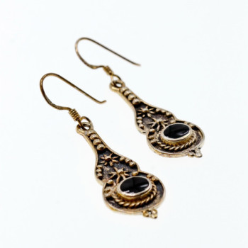 Vintage 925 Sterling Silver Black Onyx Earrings