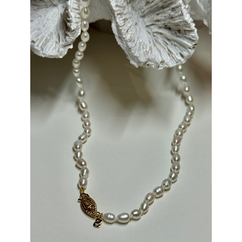 14K YELLOW GOLD CLASP FRESH WATER PEARL NECKLACE 16 Inch