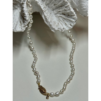 14K YELLOW GOLD CLASP FRESH WATER PEARL NECKLACE 16 Inch