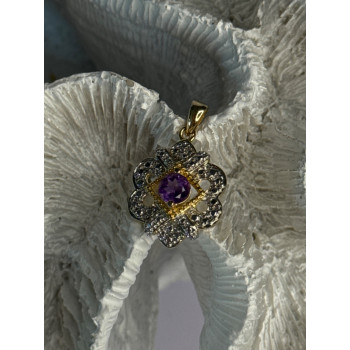 925 Sterling Silver Gold Plated Amethyst Pendant Length 1 Inch