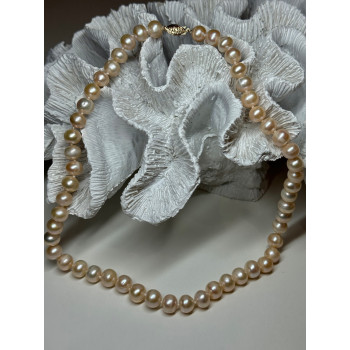 14K YELLOW GOLD CLASP FRESH WATER PINK PEARL NECKLACE 18 Inch