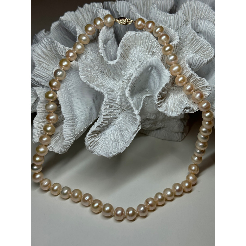14K YELLOW GOLD CLASP FRESH WATER PINK PEARL NECKLACE 18 Inch