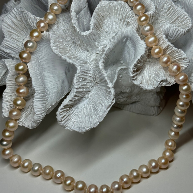 14K YELLOW GOLD CLASP FRESH WATER PINK PEARL NECKLACE 18 Inch