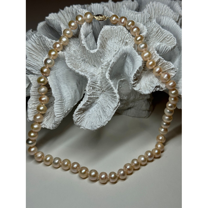 14K YELLOW GOLD CLASP FRESH WATER PINK PEARL NECKLACE 18 Inch