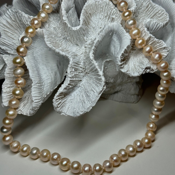 14K YELLOW GOLD CLASP FRESH WATER PINK PEARL NECKLACE 18 Inch