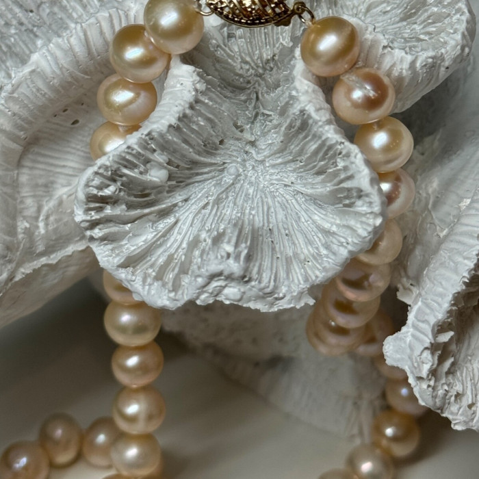 14K YELLOW GOLD CLASP FRESH WATER PINK PEARL NECKLACE 18 Inch