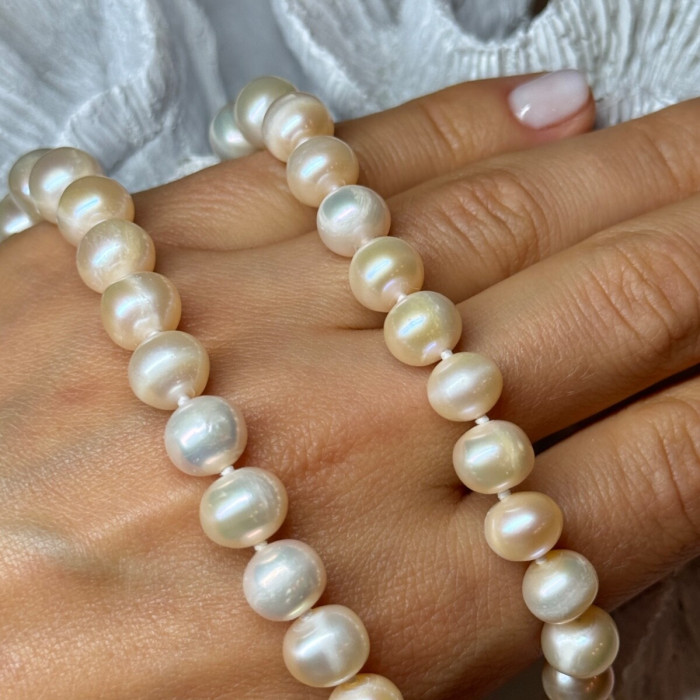 14K YELLOW GOLD CLASP FRESH WATER PINK PEARL NECKLACE 18 Inch