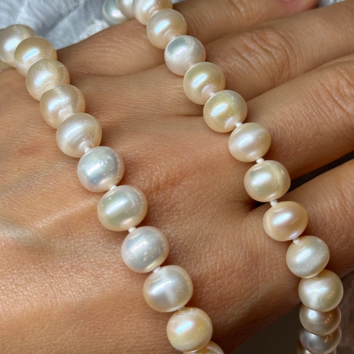 14K YELLOW GOLD CLASP FRESH WATER PINK PEARL NECKLACE 18 Inch
