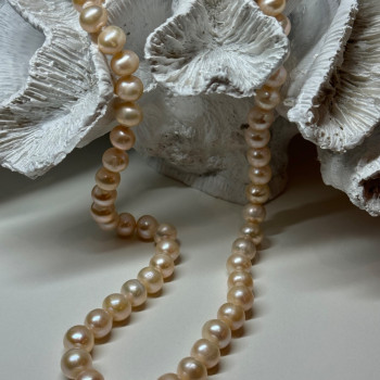 14K YELLOW GOLD CLASP FRESH WATER PINK PEARL NECKLACE 18 Inch