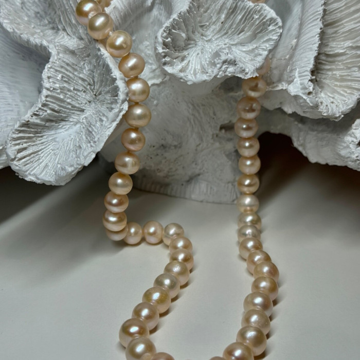 14K YELLOW GOLD CLASP FRESH WATER PINK PEARL NECKLACE 18 Inch