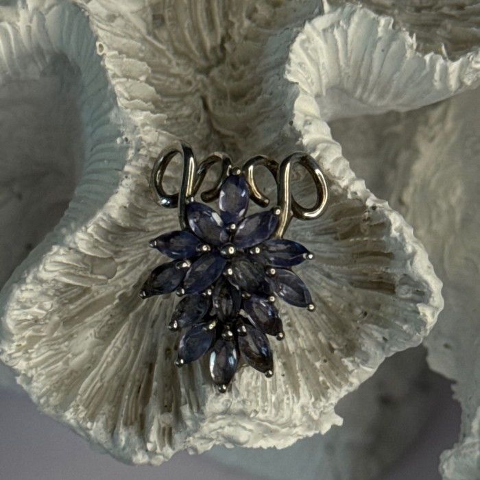925 Sterling Silver Tanzanite Flower Pendant Length 0.80 Inch