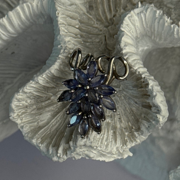 925 Sterling Silver Tanzanite Flower Pendant Length 0.80 Inch