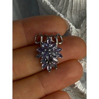 925 Sterling Silver Tanzanite Flower Pendant Length 0.80 Inch