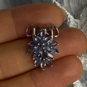 925 Sterling Silver Tanzanite Flower Pendant Length 0.80 Inch