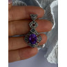 925 Sterling Silver Amethyst & Marcasite Pendant Length 1.50 Inch