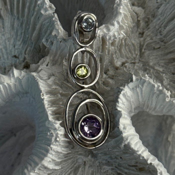 925 Sterling Silver Amethyst & Peridot & Topaz Pendant Length 1.30 Inch