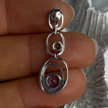 925 Sterling Silver Amethyst & Peridot & Topaz Pendant Length 1.30 Inch