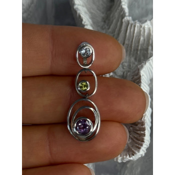 925 Sterling Silver Amethyst & Peridot & Topaz Pendant Length 1.30 Inch