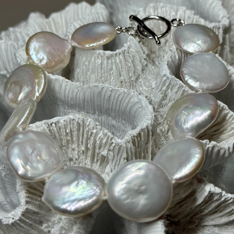 925 Sterling Silver Water Fresh Pearl Bracelet Length 8 Inch