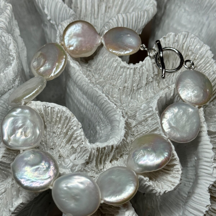 925 Sterling Silver Water Fresh Pearl Bracelet Length 8 Inch