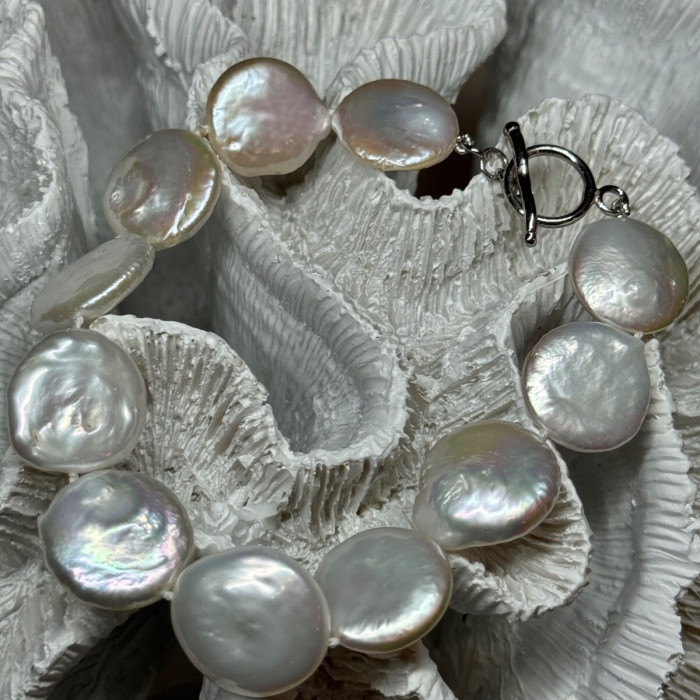 925 Sterling Silver Water Fresh Pearl Bracelet Length 8 Inch