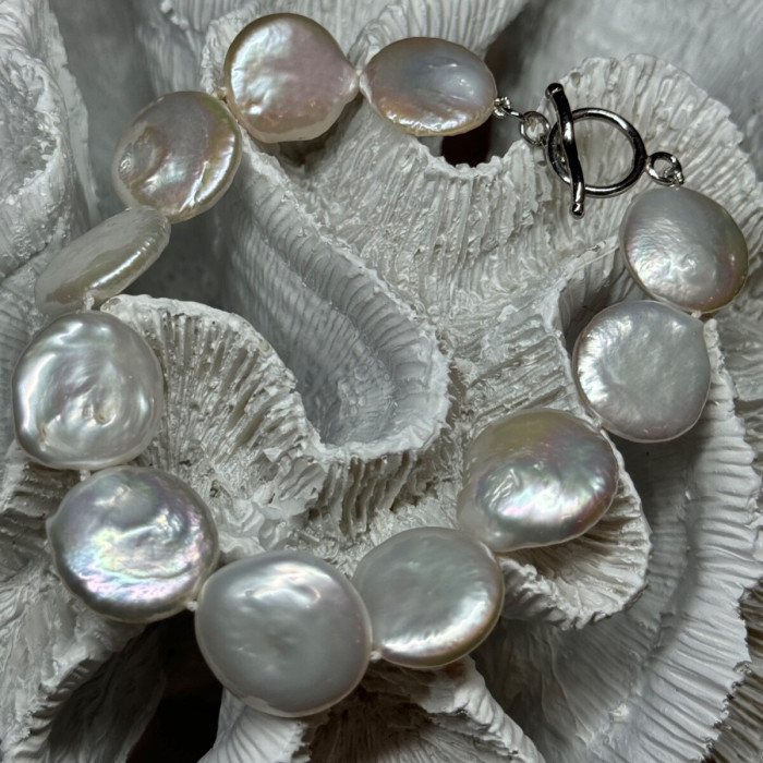 925 Sterling Silver Water Fresh Pearl Bracelet Length 8 Inch