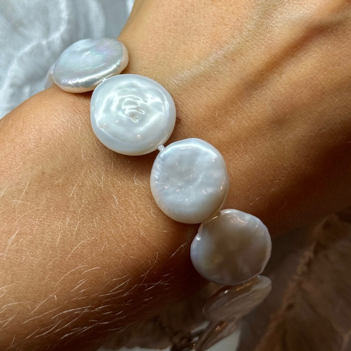925 Sterling Silver Water Fresh Pearl Bracelet Length 8 Inch