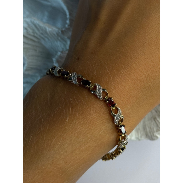 925 Sterling Silver Gold Plated Garnet Bracelet Length 7.5