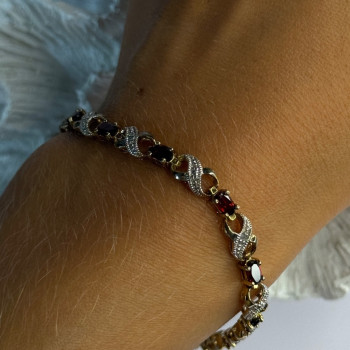 925 Sterling Silver Gold Plated Garnet Bracelet Length 7.5