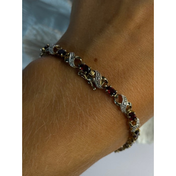 925 Sterling Silver Gold Plated Garnet Bracelet Length 7.5