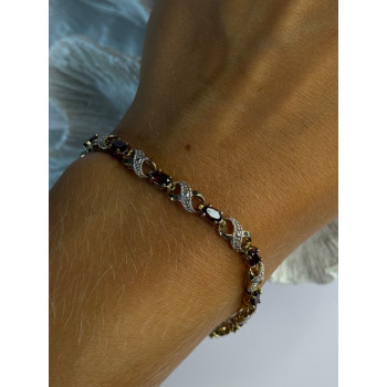 925 Sterling Silver Gold Plated Garnet Bracelet Length 7.5