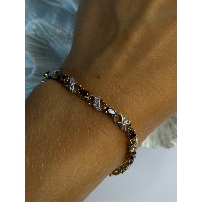 925 Sterling Silver Gold Plated Garnet Bracelet Length 7.5