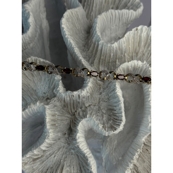 925 Sterling Silver Gold Plated Garnet Bracelet Length 7.5