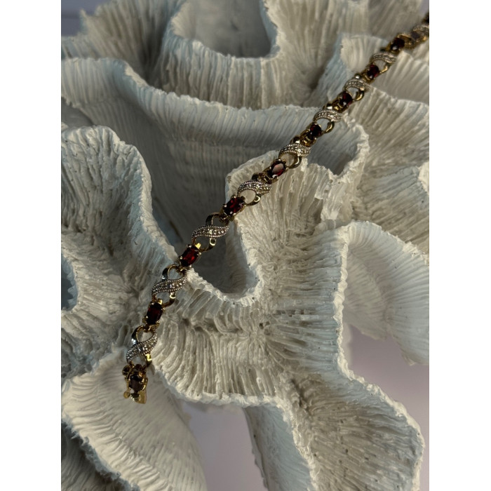 925 Sterling Silver Gold Plated Garnet Bracelet Length 7.5