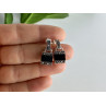 925 STERLING SILVER BLACK NEPHRITE & MARCASITES EARRINGS