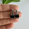 925 Sterling Silver Black Nephrite & Marcasites Earrings
