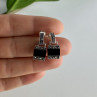 925 Sterling Silver Black Nephrite & Marcasites Earrings