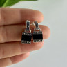 925 Sterling Silver Black Nephrite & Marcasites Earrings
