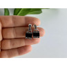 925 STERLING SILVER BLACK NEPHRITE & MARCASITES EARRINGS