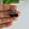 925 Sterling Silver Black Nephrite & Marcasites Earrings